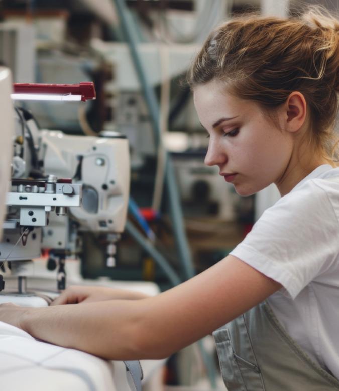 Näherin an Nähmaschine