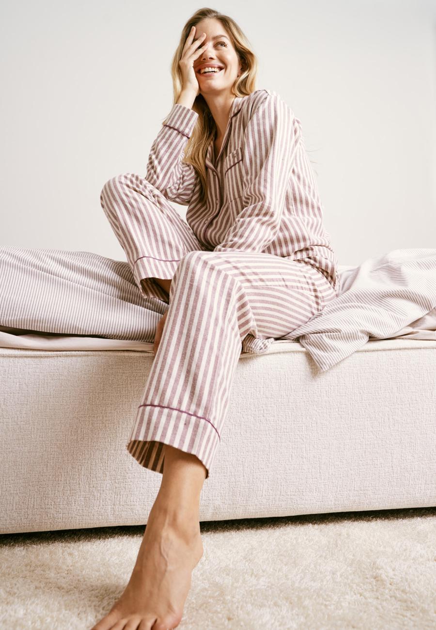 Pyjamahose, Flanell | 100% Bio-Baumwolle | rosa gestreift -JBS of Denmark Women