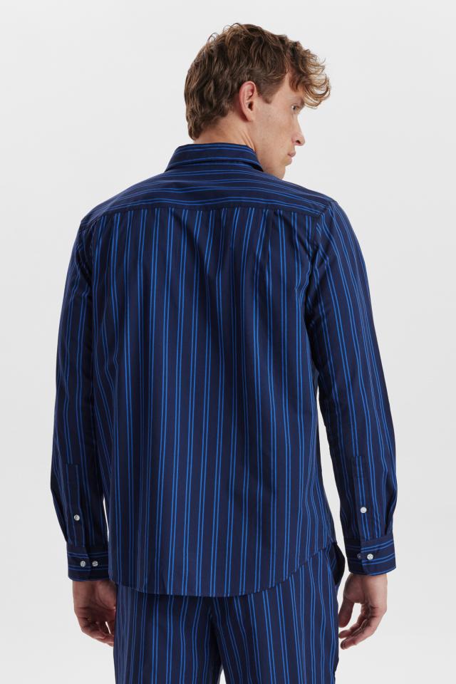 Pyjamashirt | Bio-Baumwolle | navy gestreift