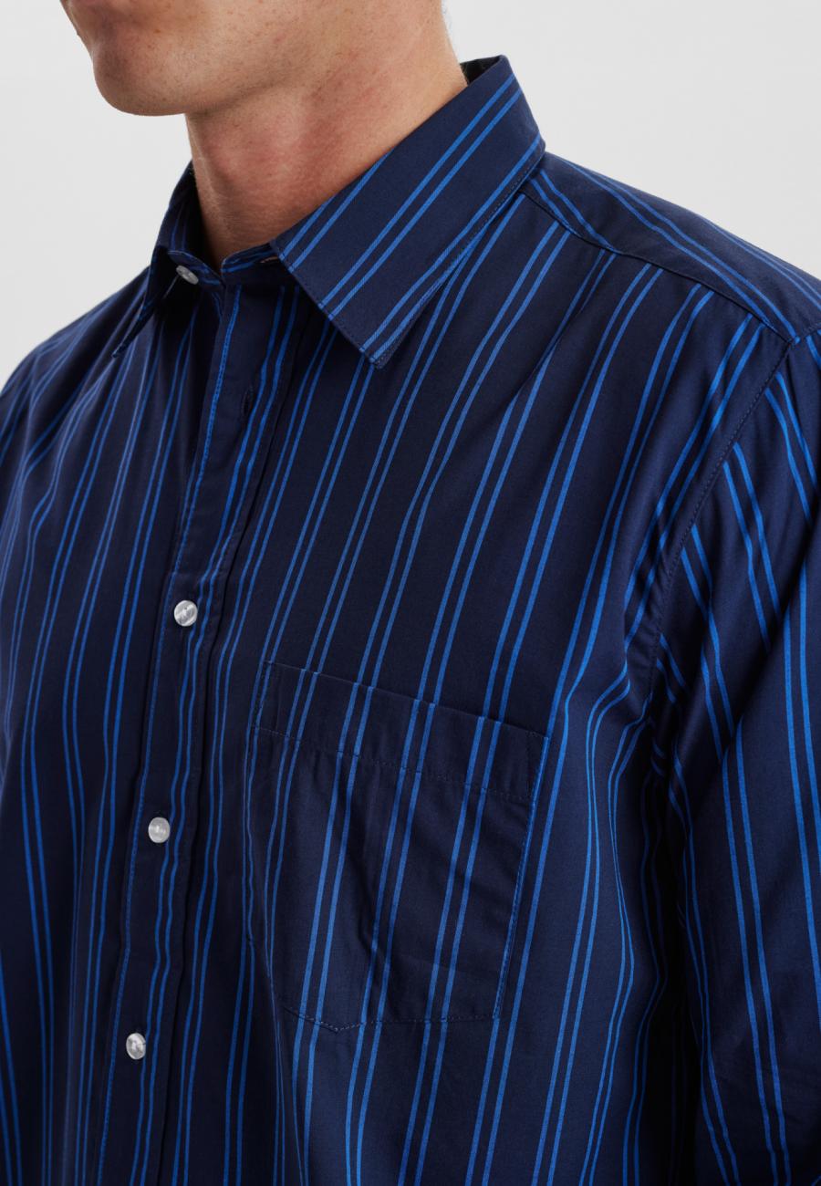 Pyjamashirt | Bio-Baumwolle | navy gestreift
