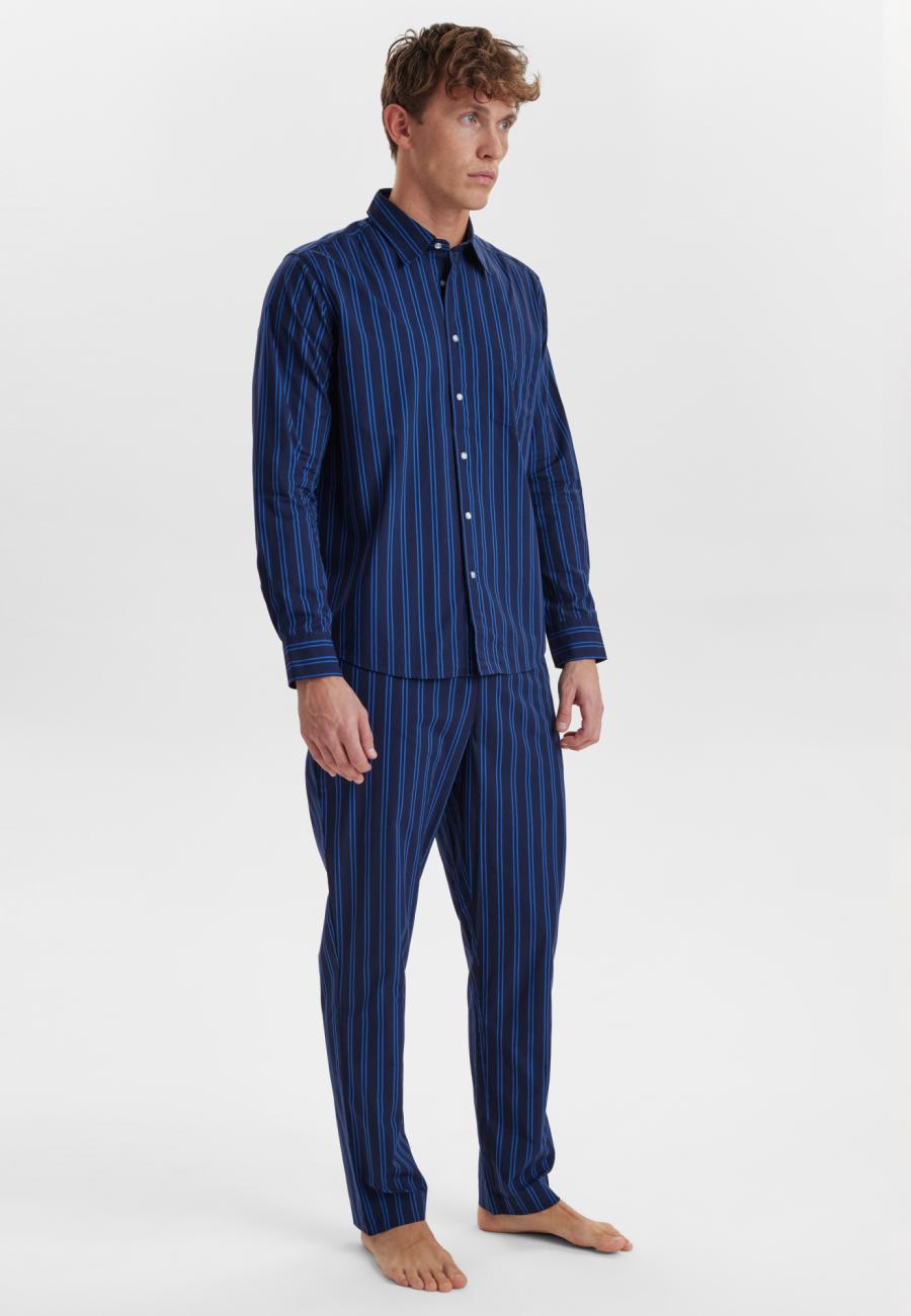 Pyjamashirt | Bio-Baumwolle | navy gestreift