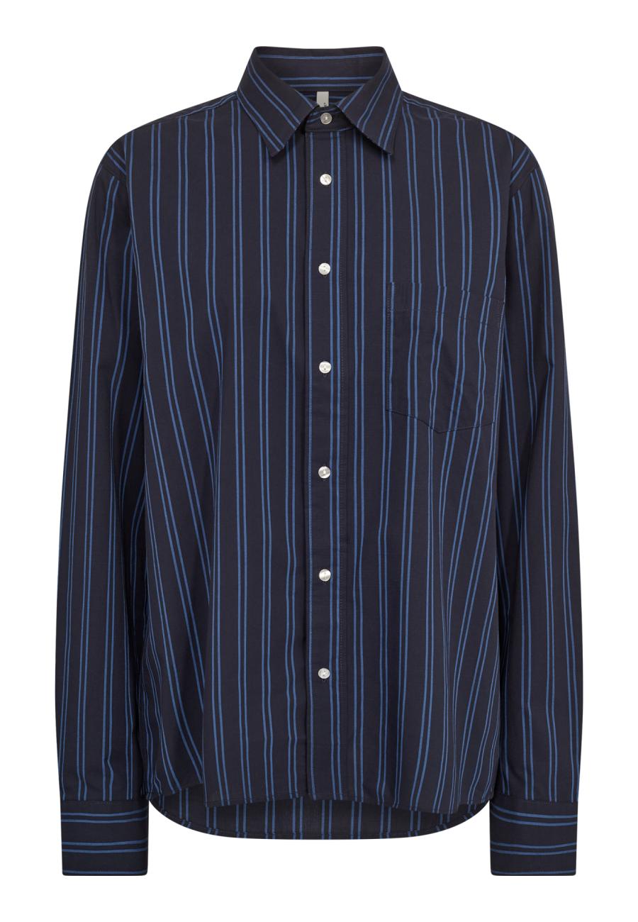 Pyjamashirt | Bio-Baumwolle | navy gestreift