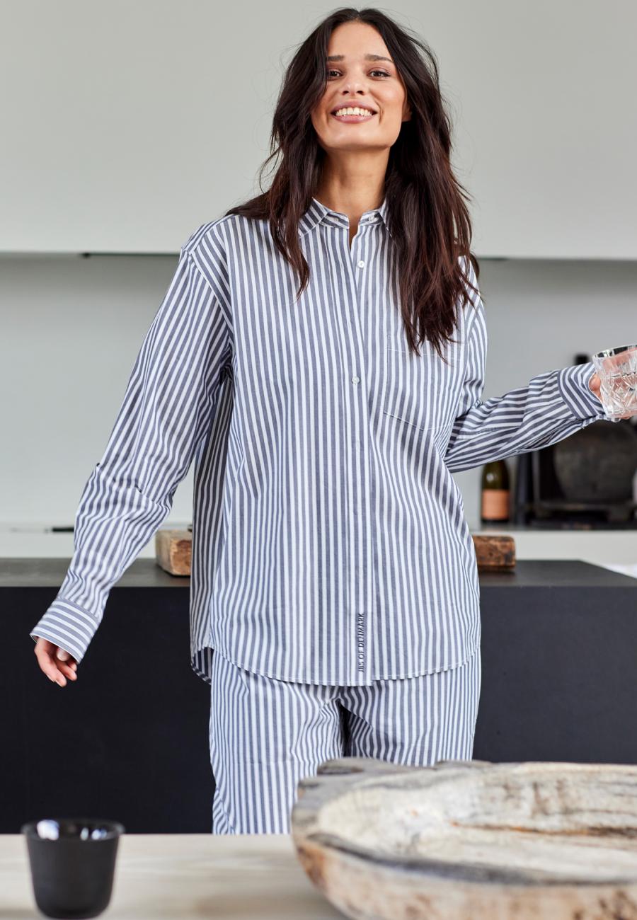Pyjamashirt | Bio-Baumwolle | grau gestreift -JBS of Denmark Unisex