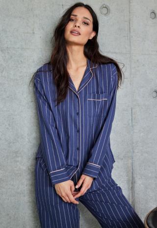 Pyjamashirt, Flanell | 100% Bio-Baumwolle | dunkelblau gestreift -JBS of Denmark Women