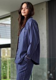 Pyjamashirt, Flanell | 100% Bio-Baumwolle | dunkelblau gestreift -JBS of Denmark Women
