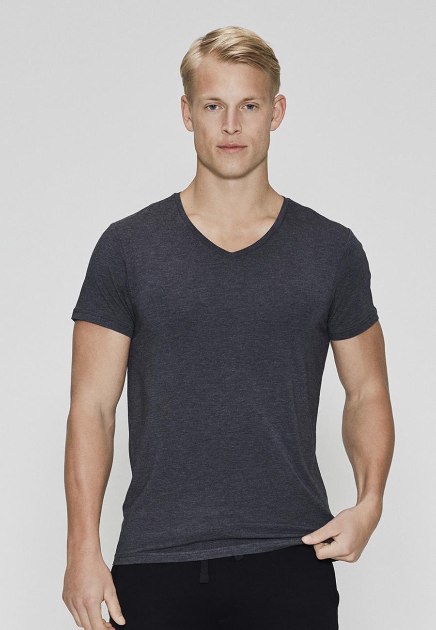 T-Shirt, V-Ausschnitt | Bambus-Viskose | dunkelgrau -JBS of Denmark Men