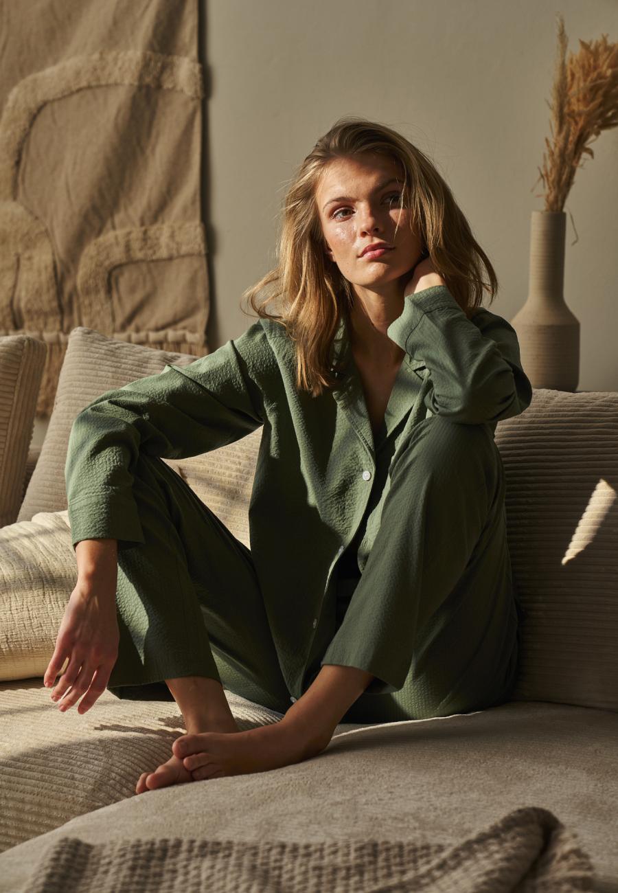 Pyjamahose, Seersucker | Bambus-Viskose | grün -JBS of Denmark Women