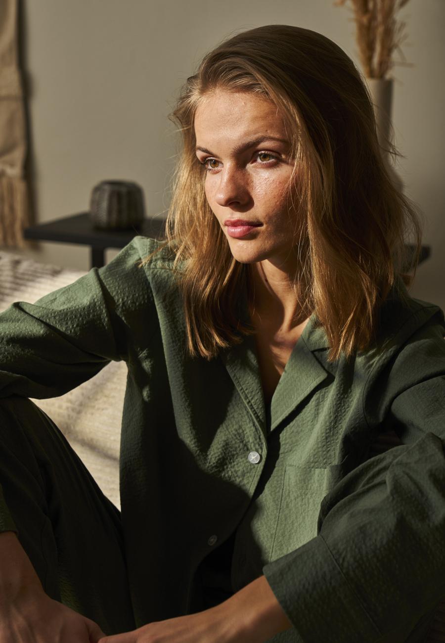 Pyjamashirt, Seersucker | Bambus-Viskose | grün -JBS of Denmark Women