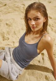 Pyjamashorts "Seersucker" | Recyceltes Polyester | blau gestreift