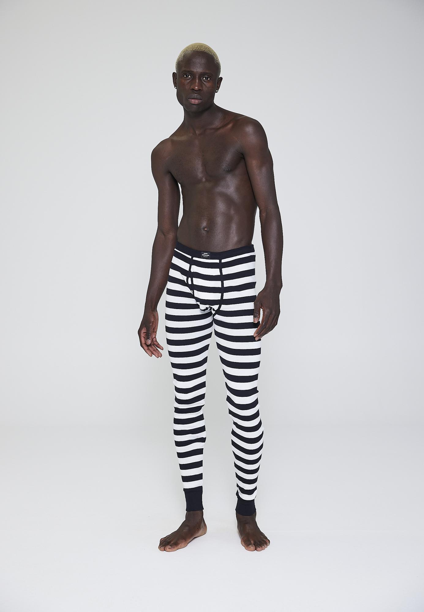 Lange Unterhose Original MN, 100% Bio-Baumwolle, schwarz gestreift