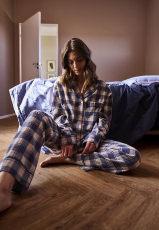Pyjamahose, Flanell | 100% Bio-Baumwolle | blau kariert -JBS of Denmark Women