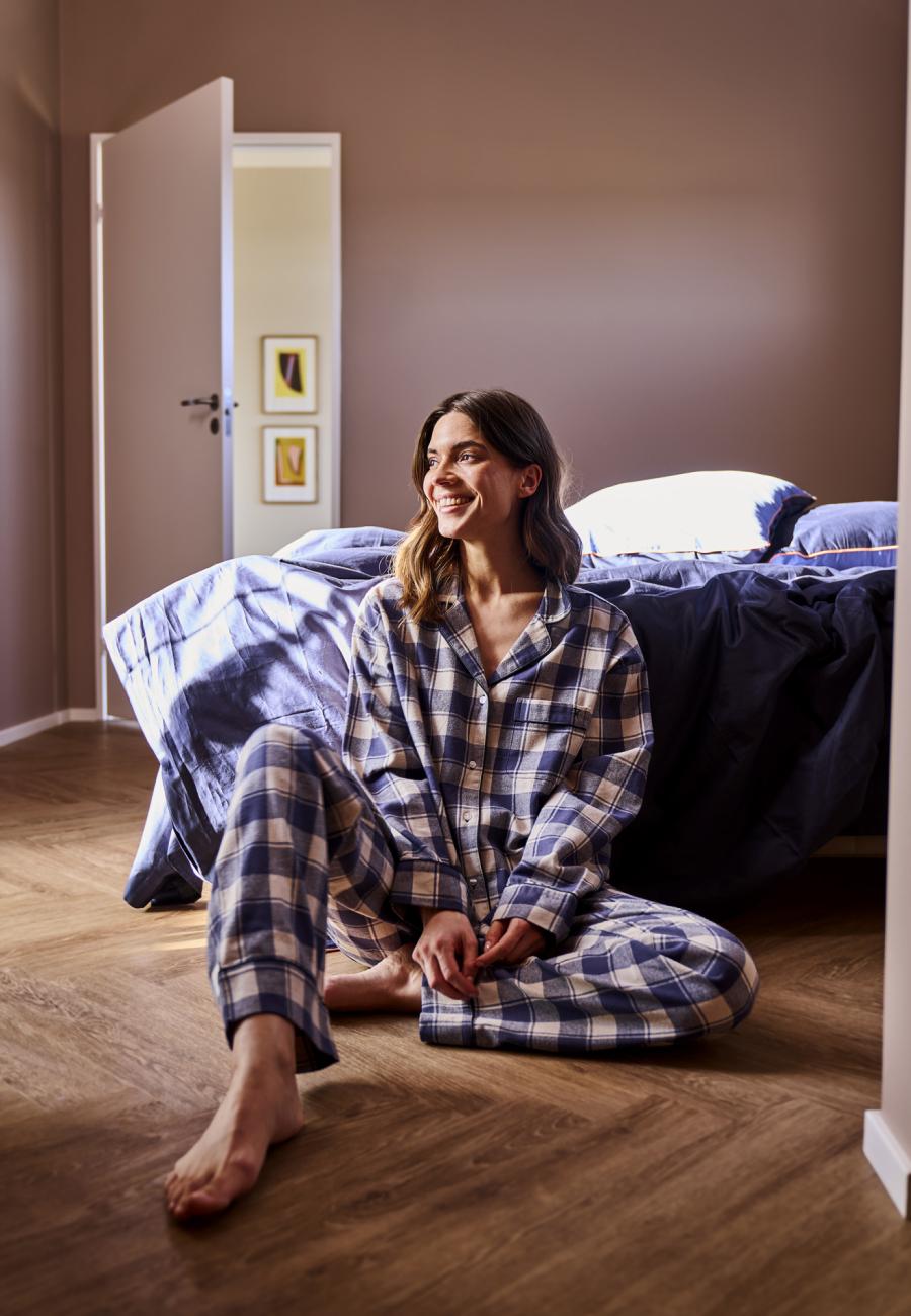 Pyjamahose, Flanell | 100% Bio-Baumwolle | blau kariert -JBS of Denmark Women
