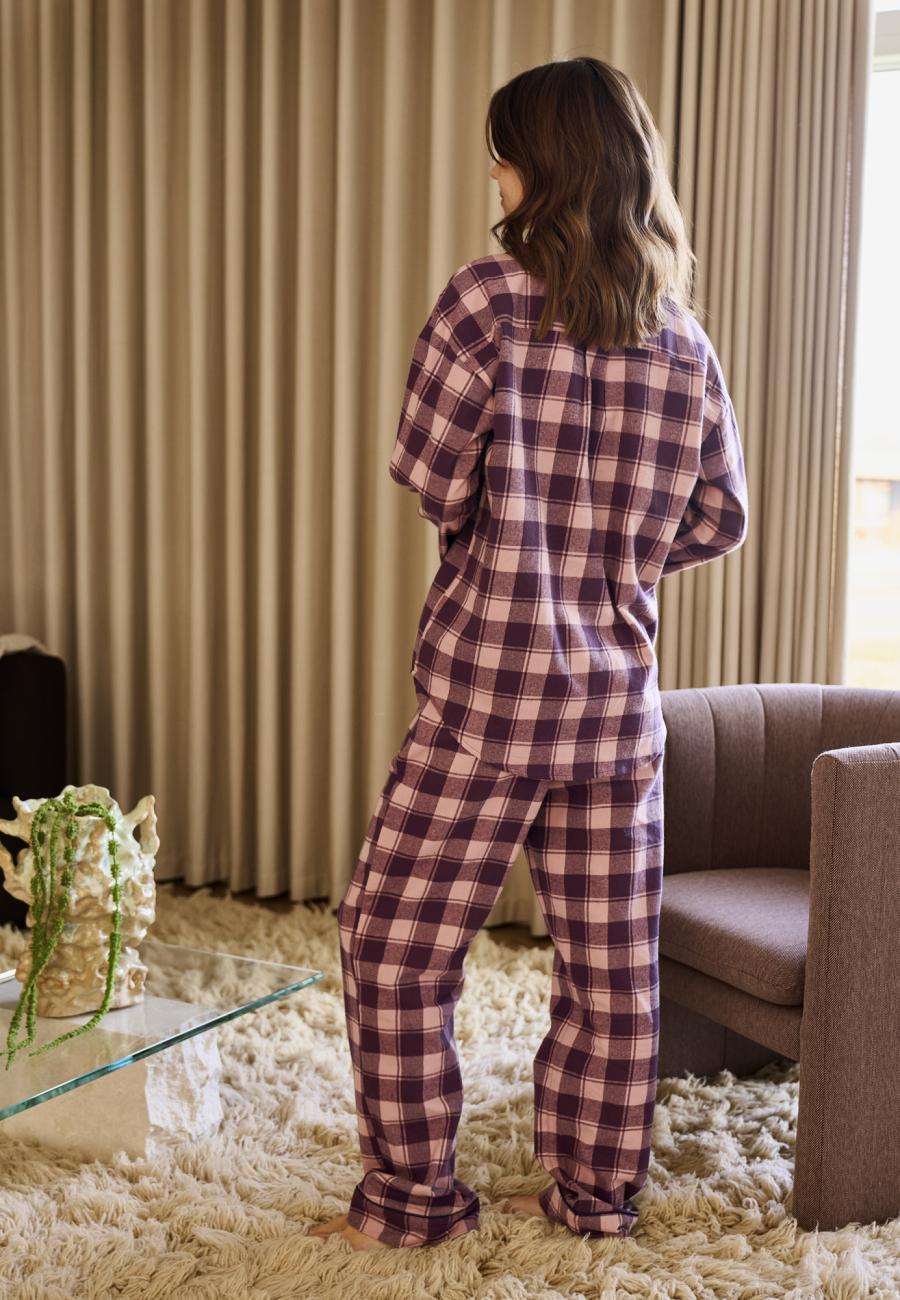 Pyjamashirt, Flanell | 100% Bio-Baumwolle | dunkelrosa kariert -JBS of Denmark Women