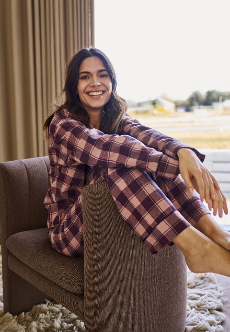 Pyjamahose, Flanell | 100% Bio-Baumwolle | dunkelrosa kariert -JBS of Denmark Women
