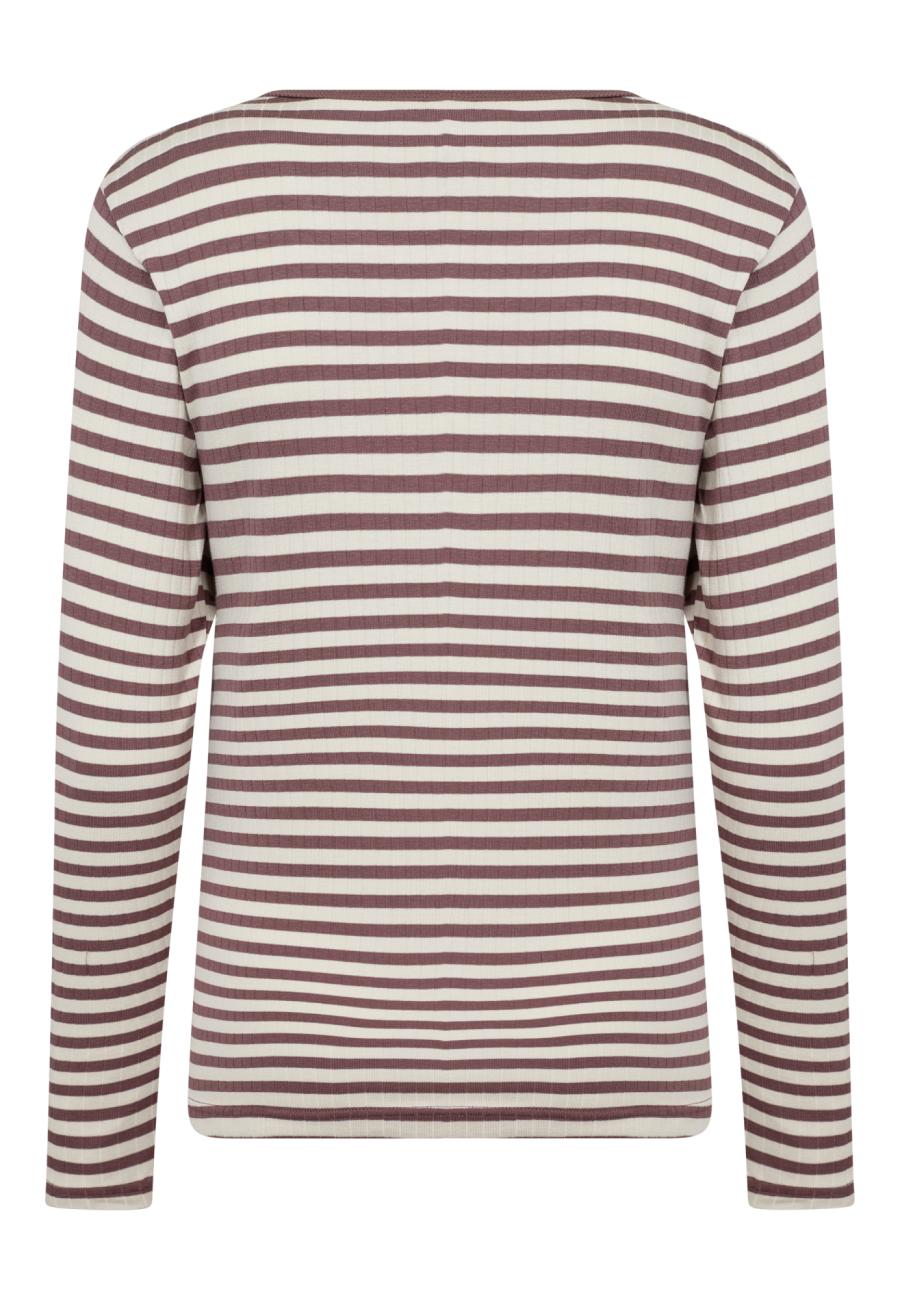 Langarm-Shirt, Ripp | Bambus-Viskose | dunkelrosa gestreift