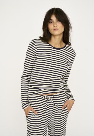 Langarm-Shirt, Ripp | Bambus-Viskose | blau gestreift