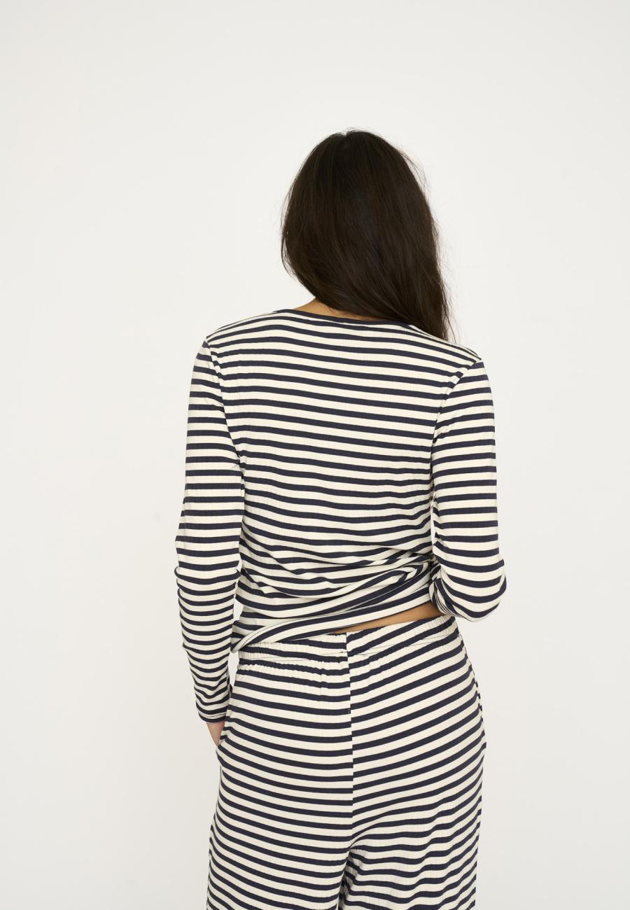 Langarm-Shirt, Ripp | Bambus-Viskose | blau gestreift