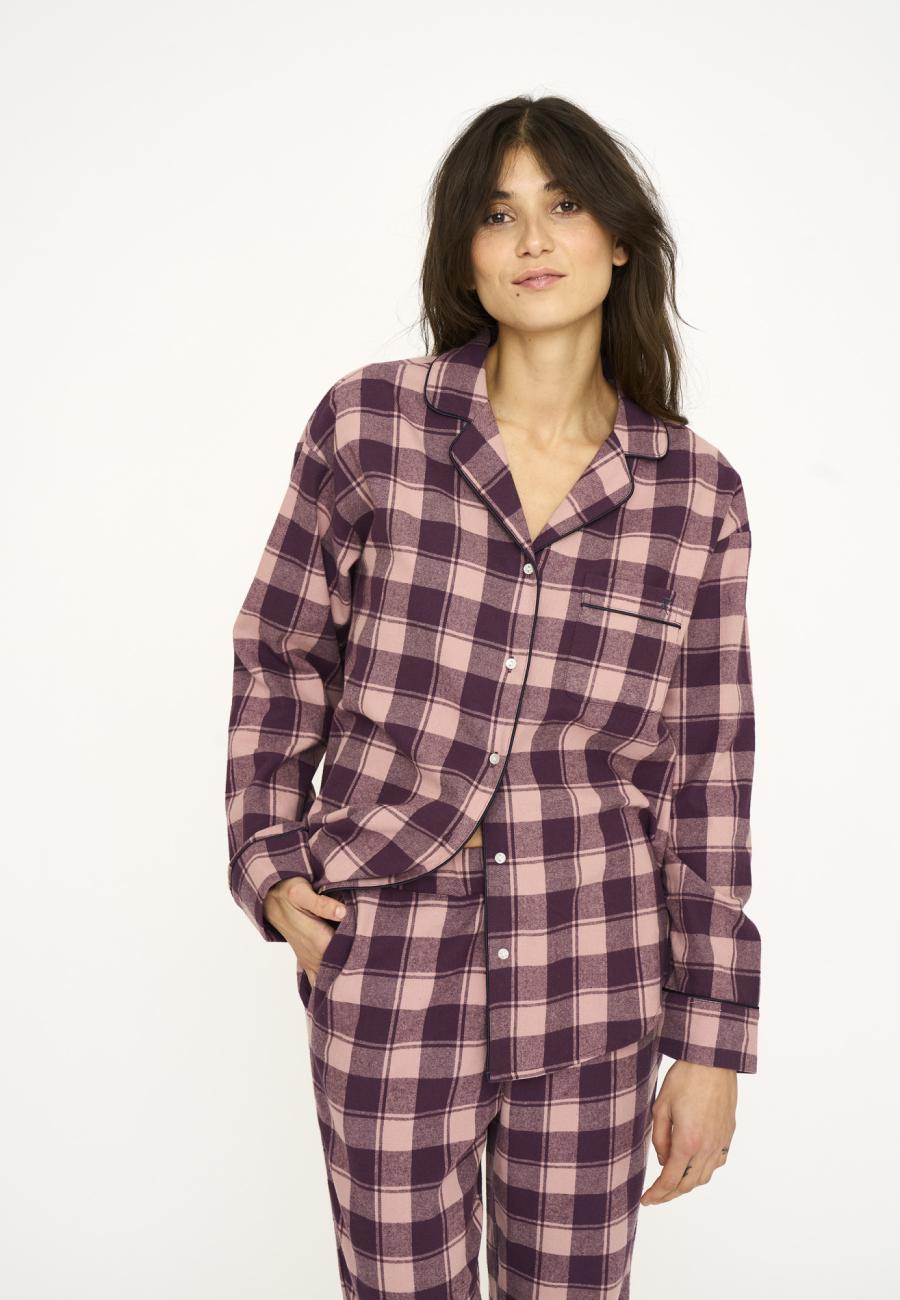 Pyjamashirt, Flanell | 100% Bio-Baumwolle | dunkelrosa kariert
