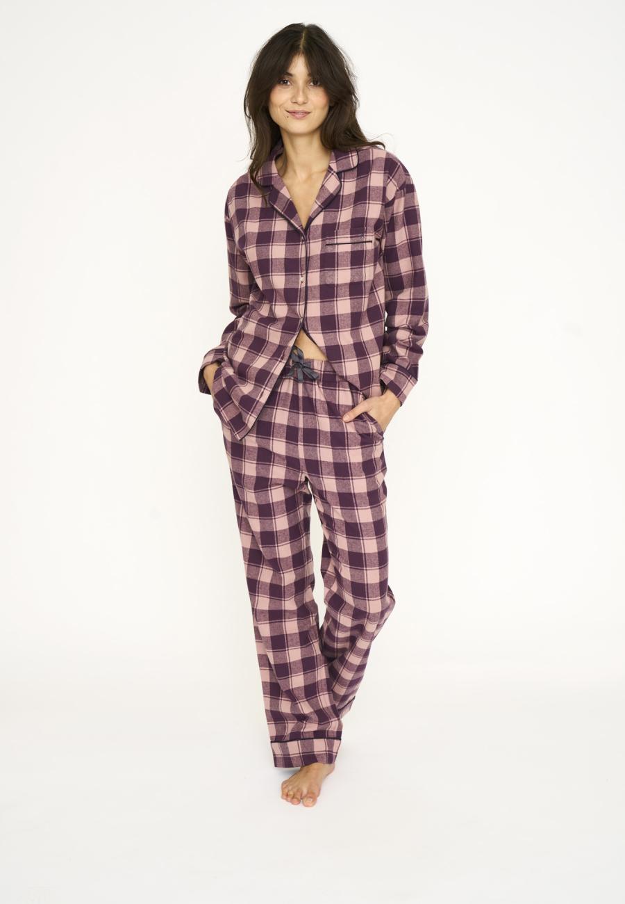 Pyjamashirt, Flanell | 100% Bio-Baumwolle | dunkelrosa kariert