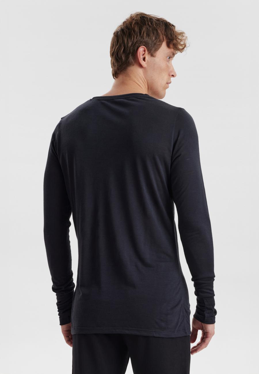 Langarm-Shirt, 100% Bio-Wolle, schwarz