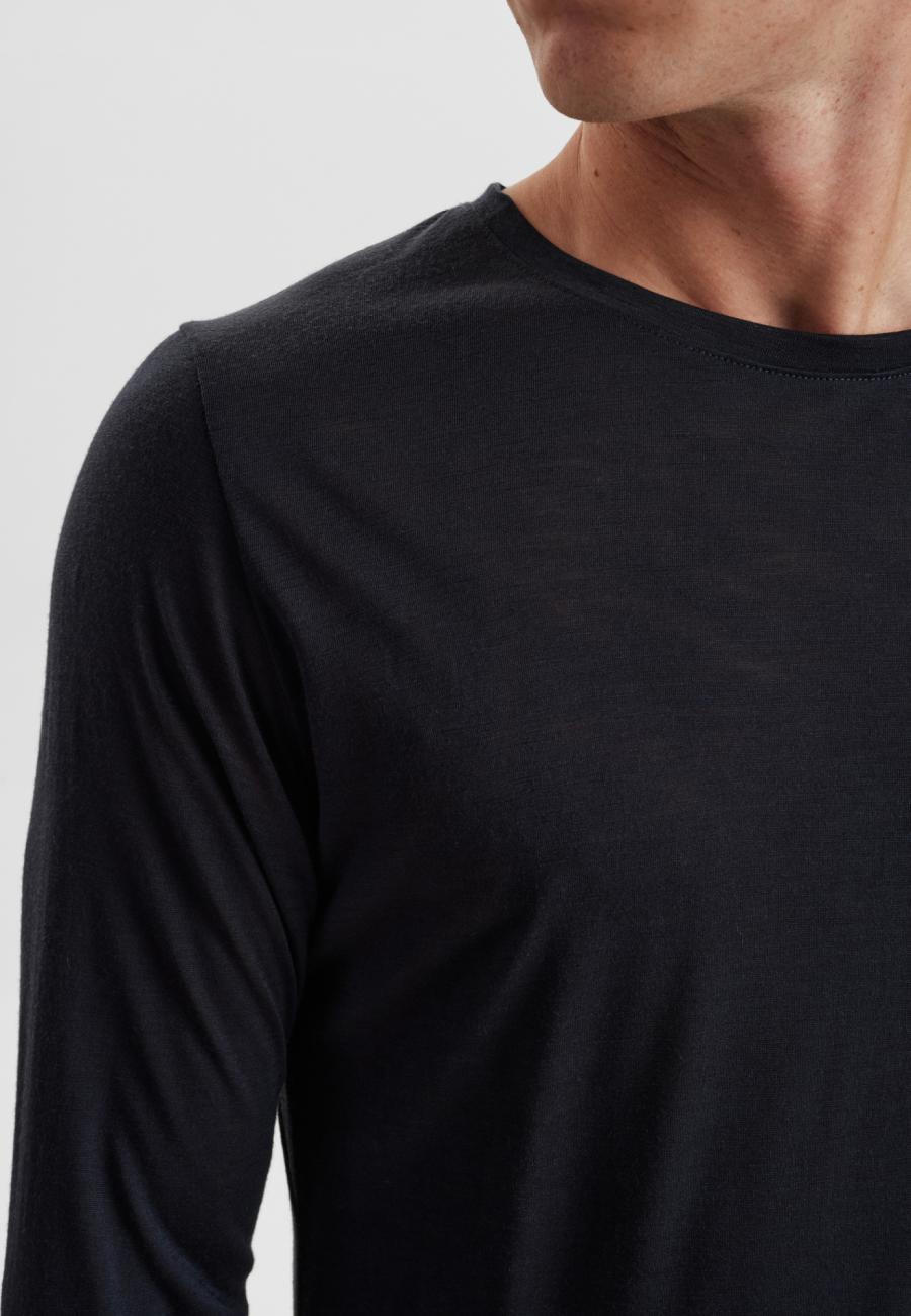 Langarm-Shirt, 100% Bio-Wolle, schwarz