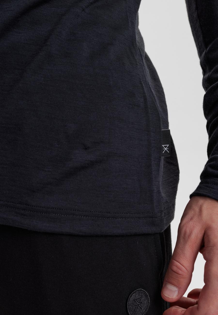 Langarm-Shirt, 100% Bio-Wolle, schwarz