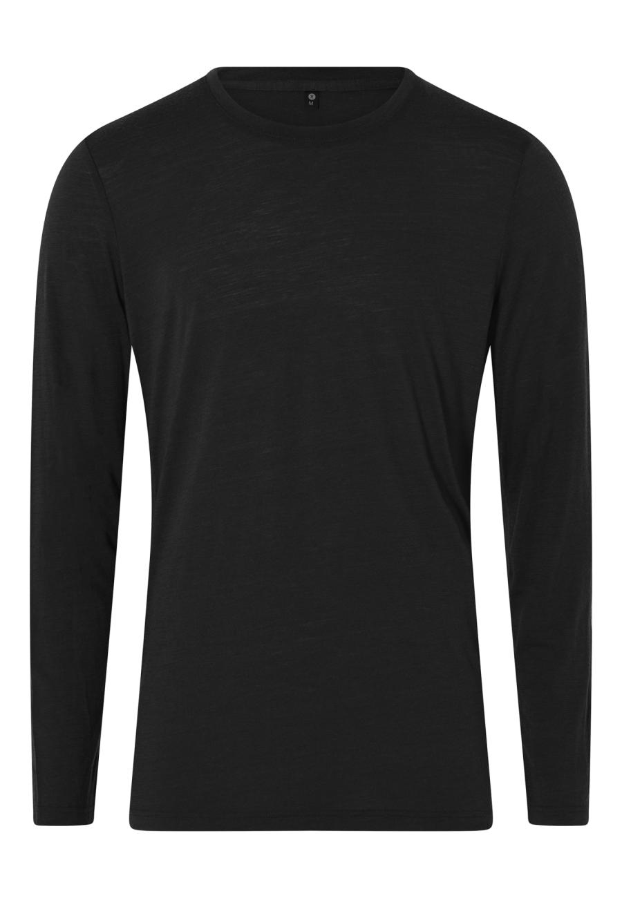 Langarm-Shirt, 100% Bio-Wolle, schwarz