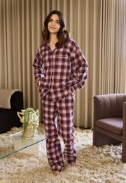 Pyjamashirt, Flanell | 100% Bio-Baumwolle | dunkelrosa kariert -JBS of Denmark Women