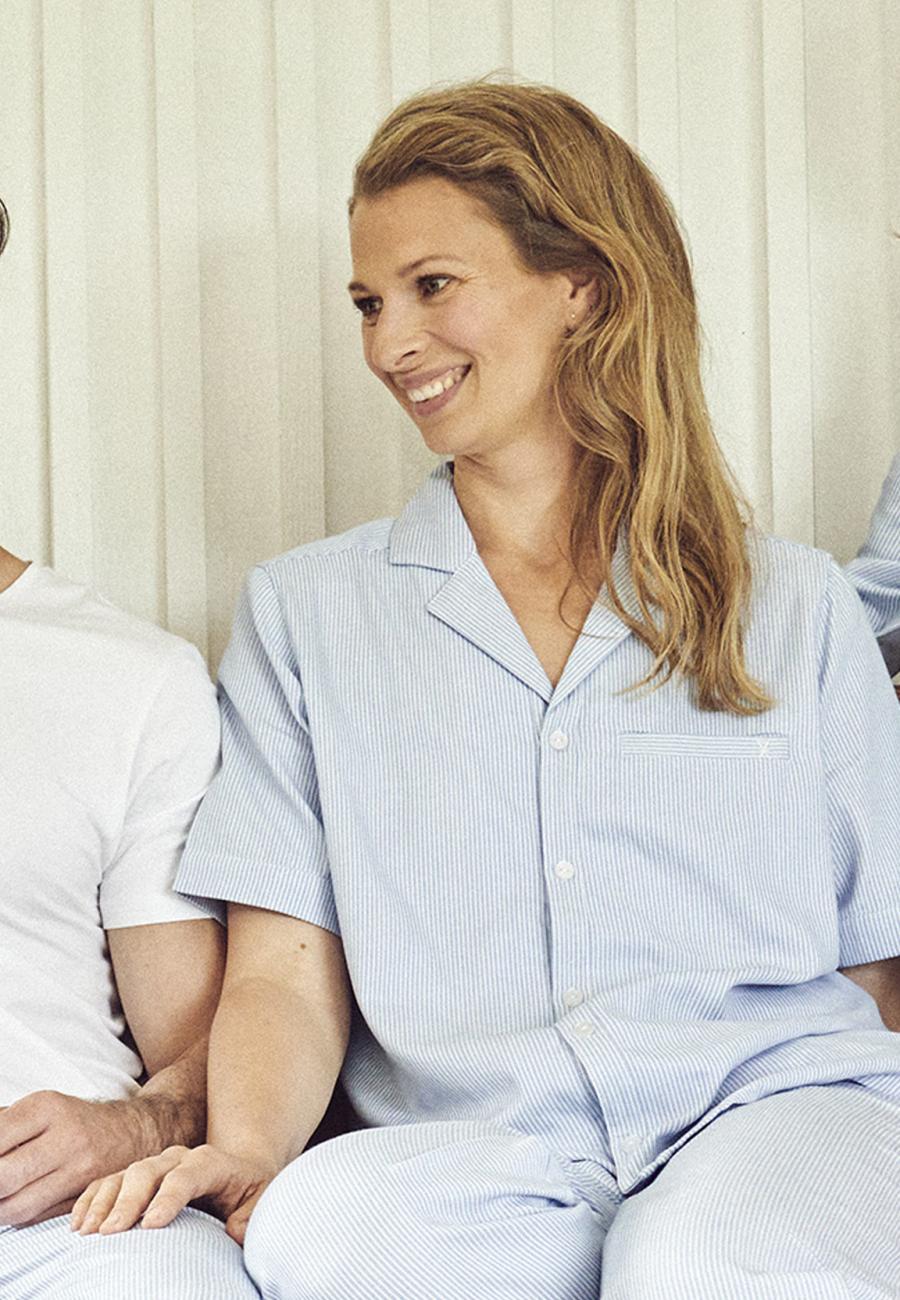 Pyjamashirt, kurzarm | Bambus-Viskose | blau gestreift -JBS of Denmark Women