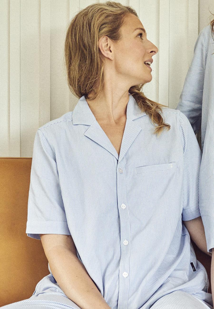 Pyjamashirt, kurzarm | Bambus-Viskose | blau gestreift -JBS of Denmark Women