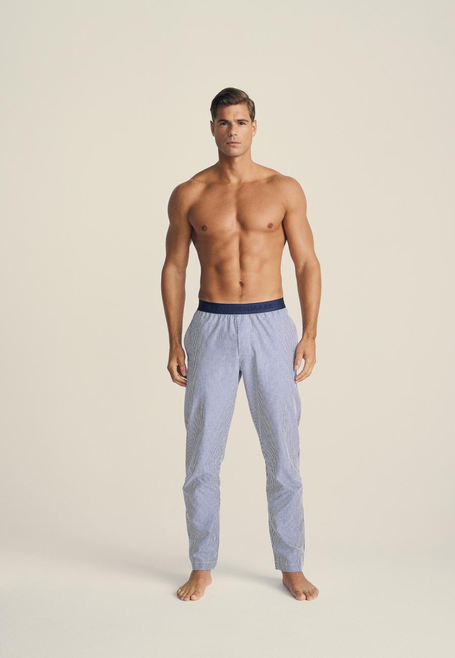 Pyjamahose, Seersucker, Bio-Baumwolle, blau gestreift