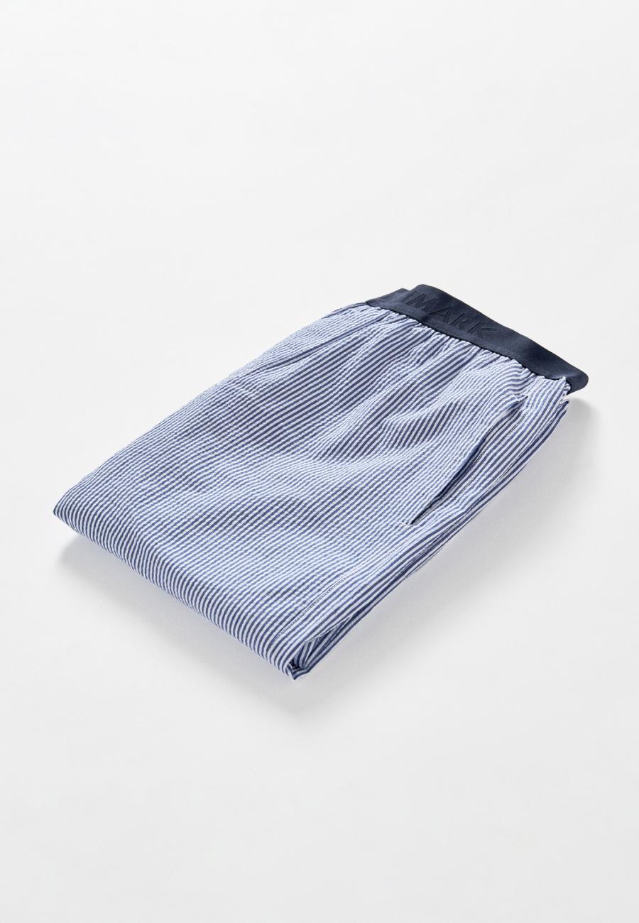 Pyjamahose, Seersucker, Bio-Baumwolle, blau gestreift