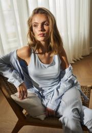 Pyjamashirt, langarm | Bambus-Viskose | blau gestreift -JBS of Denmark Women