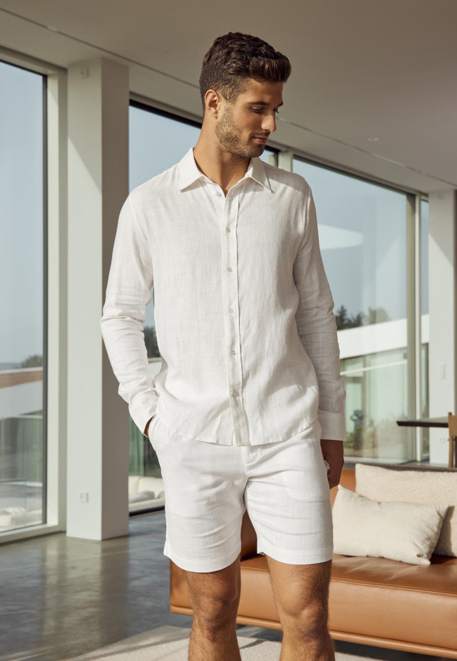 Shorts, Bambus-Viskose &amp; Leinen, weiß