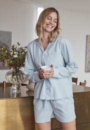 Pyjama-Hemd, Seersucker | Bambus-Viskose | blau -JBS of Denmark Women