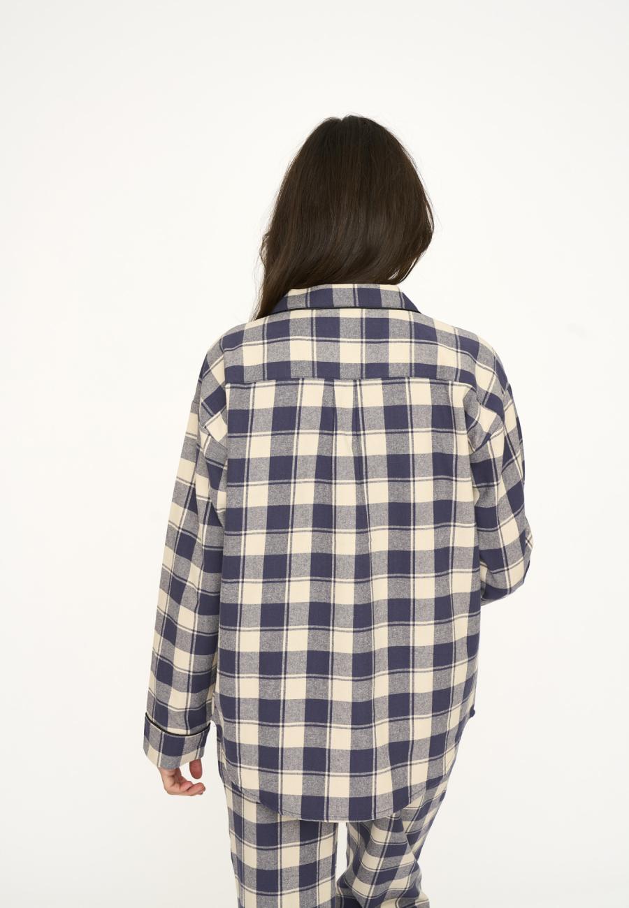 Pyjamashirt, Flanell | 100% Bio-Baumwolle | blau kariert -JBS of Denmark Women