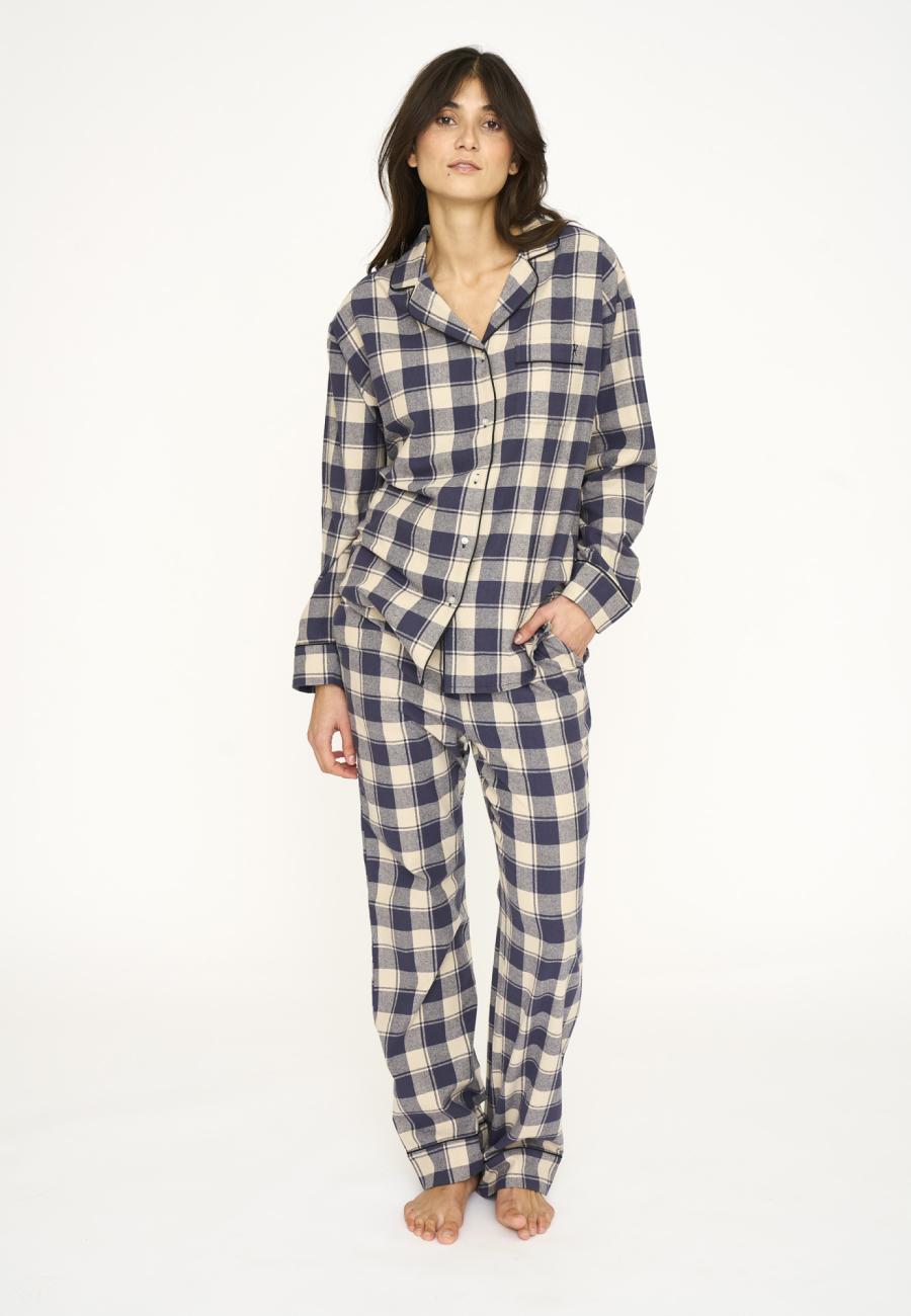 Pyjamashirt, Flanell | 100% Bio-Baumwolle | blau kariert -JBS of Denmark Women