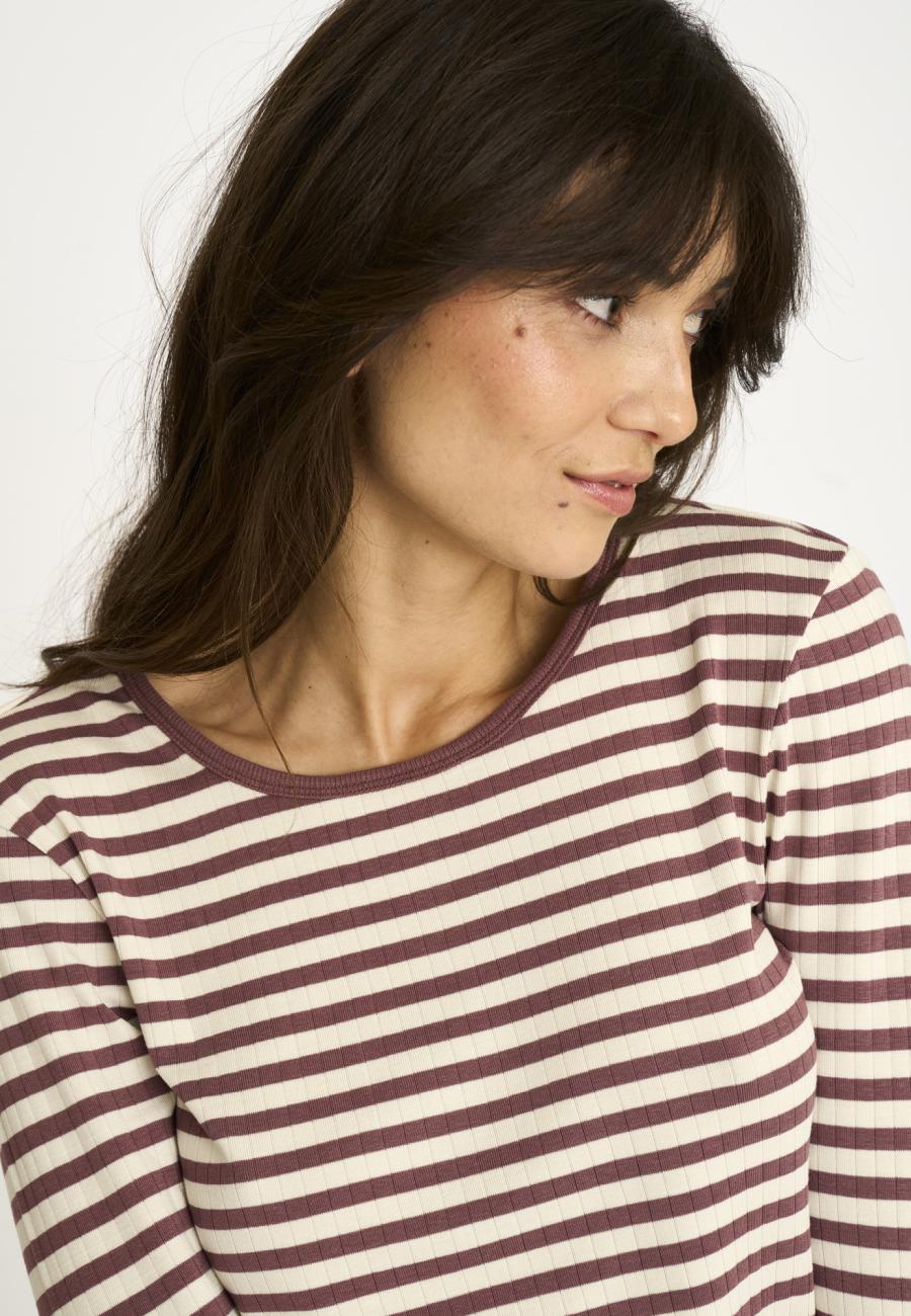 Langarm-Shirt, Ripp | Bambus-Viskose | dunkelrosa gestreift -JBS of Denmark Women