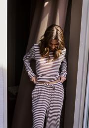 Loungehose, Ripp | Bambus-Viskose | dunkelrosa gestreift -JBS of Denmark Women