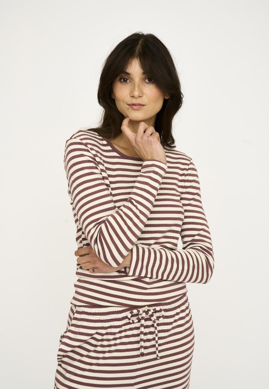 Langarm-Shirt, Ripp | Bambus-Viskose | dunkelrosa gestreift -JBS of Denmark Women