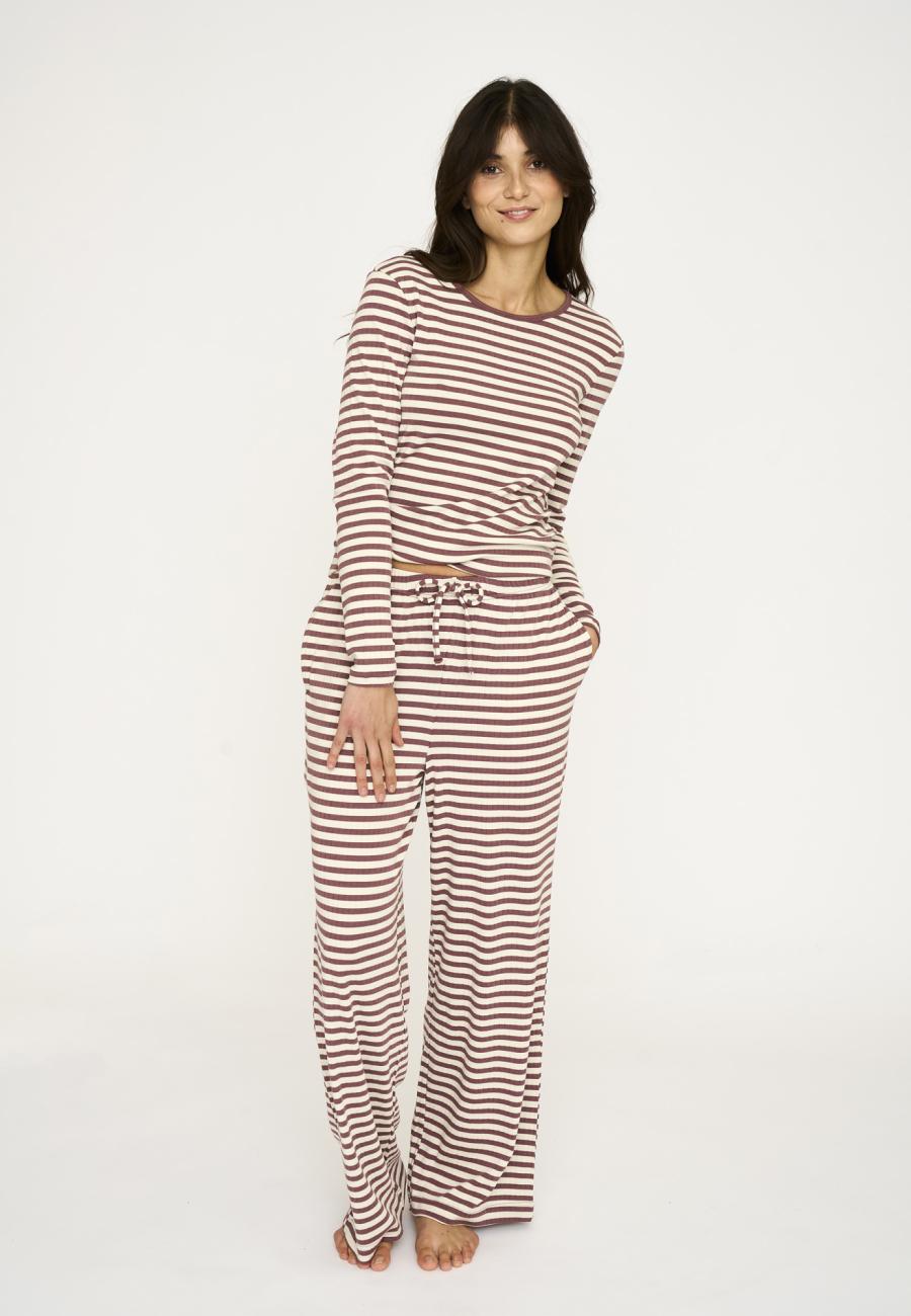 Langarm-Shirt, Ripp | Bambus-Viskose | dunkelrosa gestreift -JBS of Denmark Women