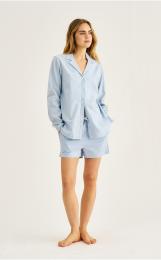 Pyjamashirt, langarm | Bambus-Viskose | blau gestreift -JBS of Denmark Women