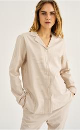 Pyjamashirt, langarm | Bambus-Viskose | sand gestreift -JBS of Denmark Women