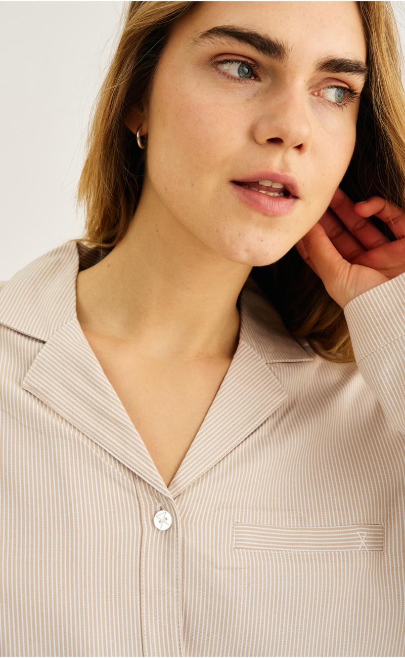 Pyjamashirt, langarm | Bambus-Viskose | sand gestreift -JBS of Denmark Women