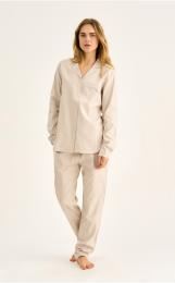 Pyjamashirt, langarm | Bambus-Viskose | sand gestreift -JBS of Denmark Women