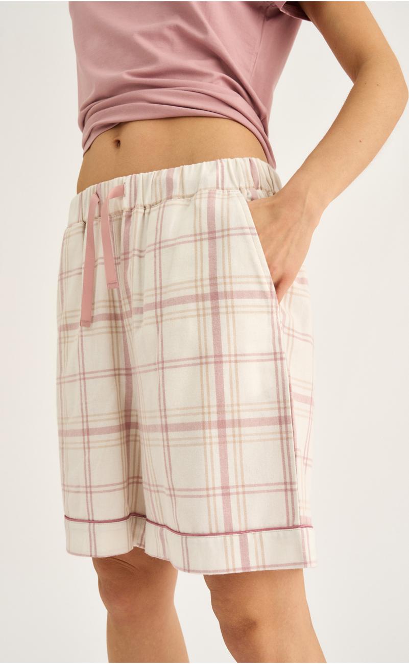 Pyjamashorts, Flanell | 100% Bio-Baumwolle | rosa kariert -JBS of Denmark Women