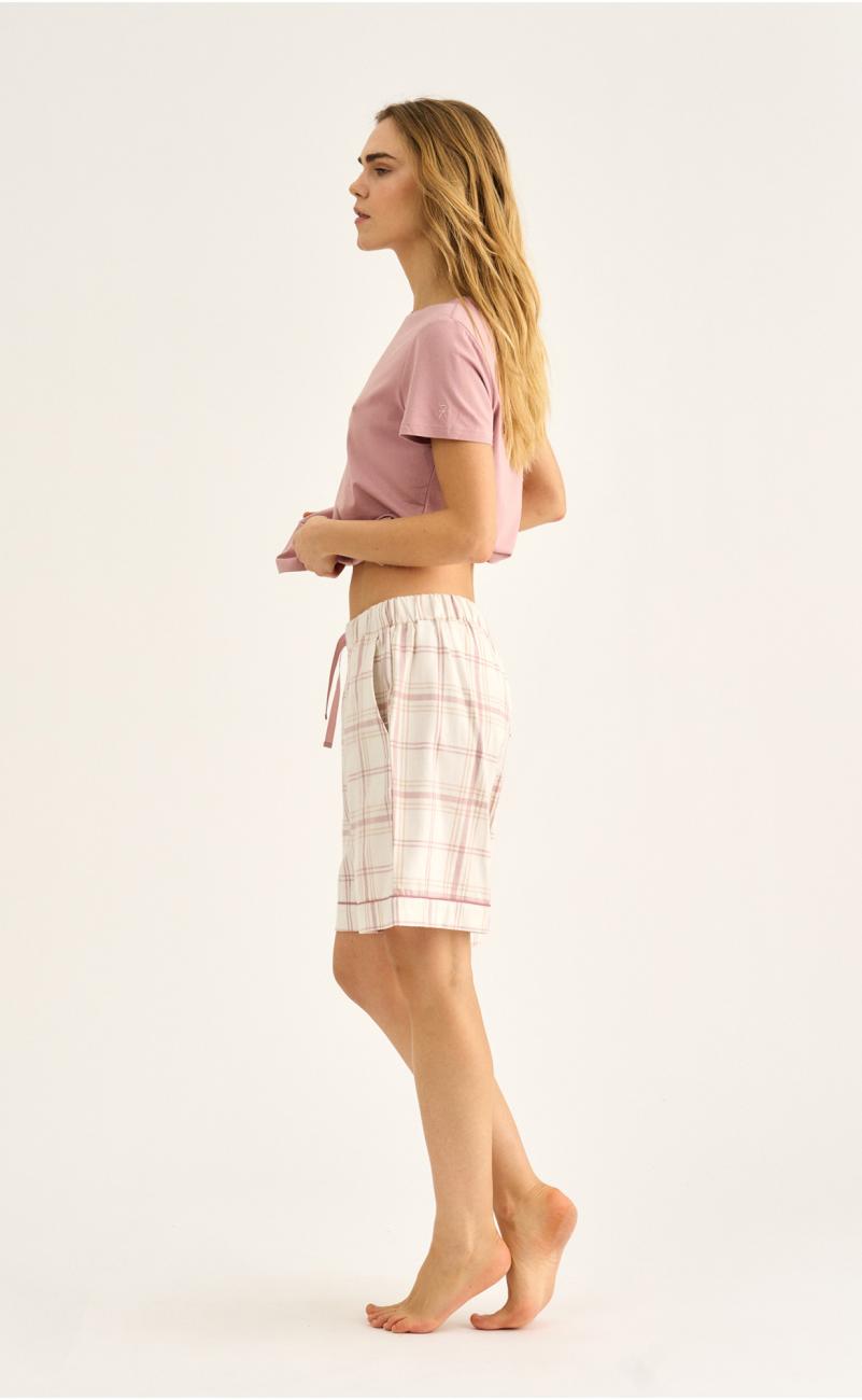 Pyjamashorts, Flanell | 100% Bio-Baumwolle | rosa kariert -JBS of Denmark Women