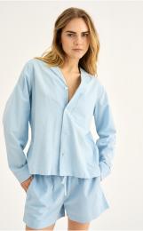Pyjama-Hemd, Seersucker | Bambus-Viskose | blau -JBS of Denmark Women