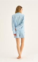 Pyjama-Hemd, Seersucker | Bambus-Viskose | blau -JBS of Denmark Women