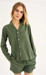 Pyjamashirt, Seersucker | Bambus-Viskose | grün -JBS of Denmark Women